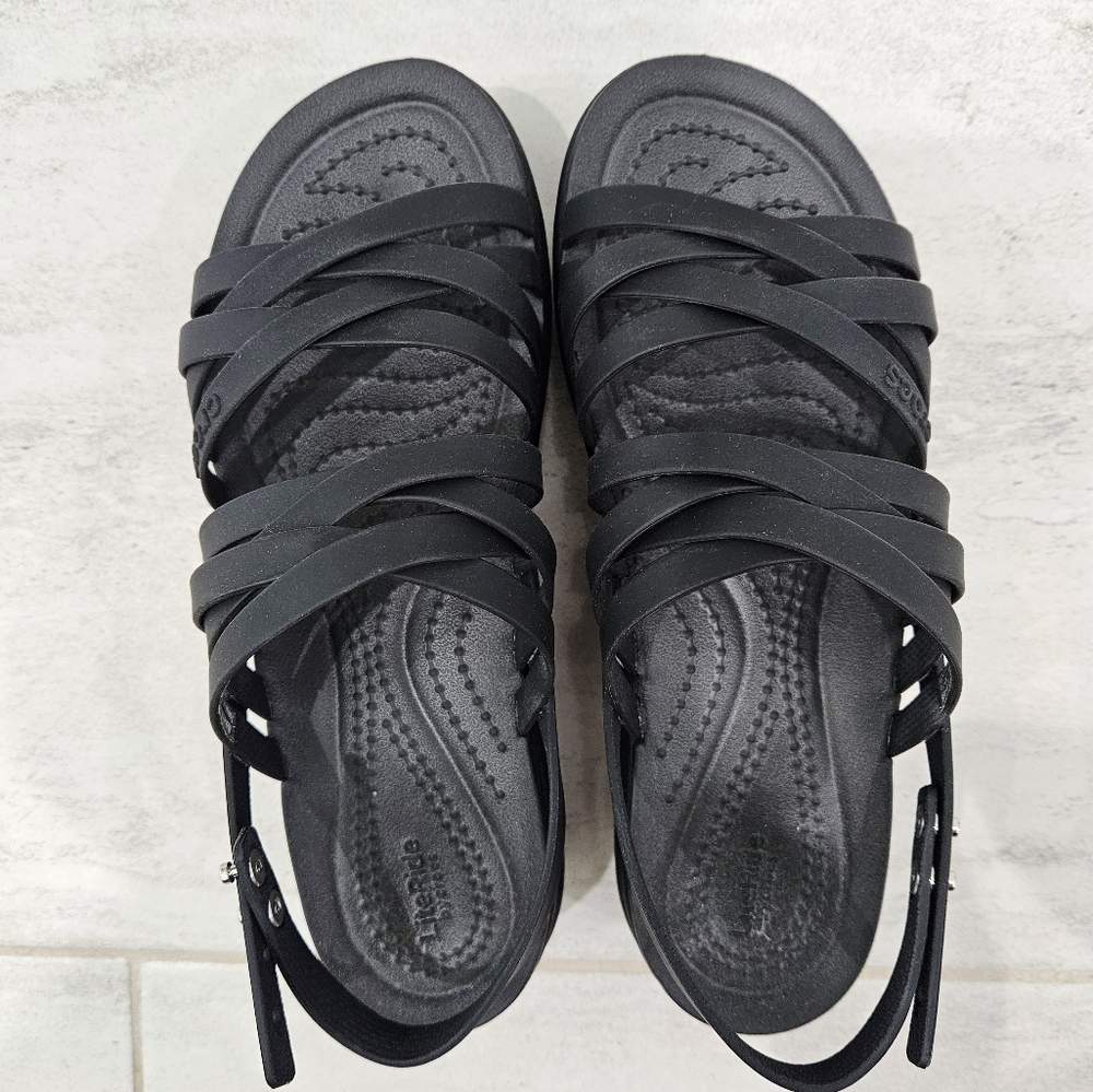 Crocs Women's Black Brooklyn Strappy low wedge Sandals. New 6